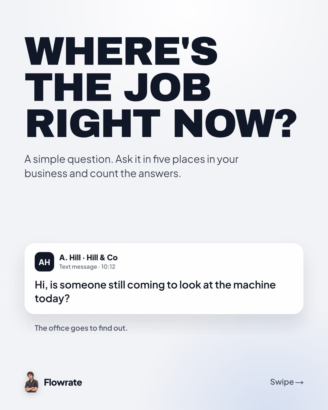 Where's the job right now? A customer's text asking if someone is still coming today.